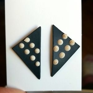 1985 artist made BLACK clay earrings Vintage